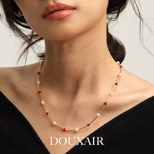 DouxAir施家红宝石项链波光粼粼车花链串珠满天星锁骨链小众轻奢