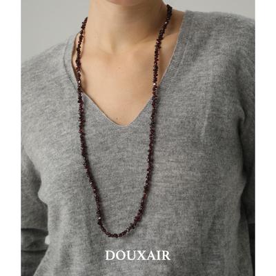 DOUXAIR天然石榴石项链不规则串珠暗红长款毛衣链叠戴复古高级