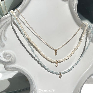DouxAir极光小锆石项链轻奢通勤设计感锁骨链天然珍珠14k包金吊坠