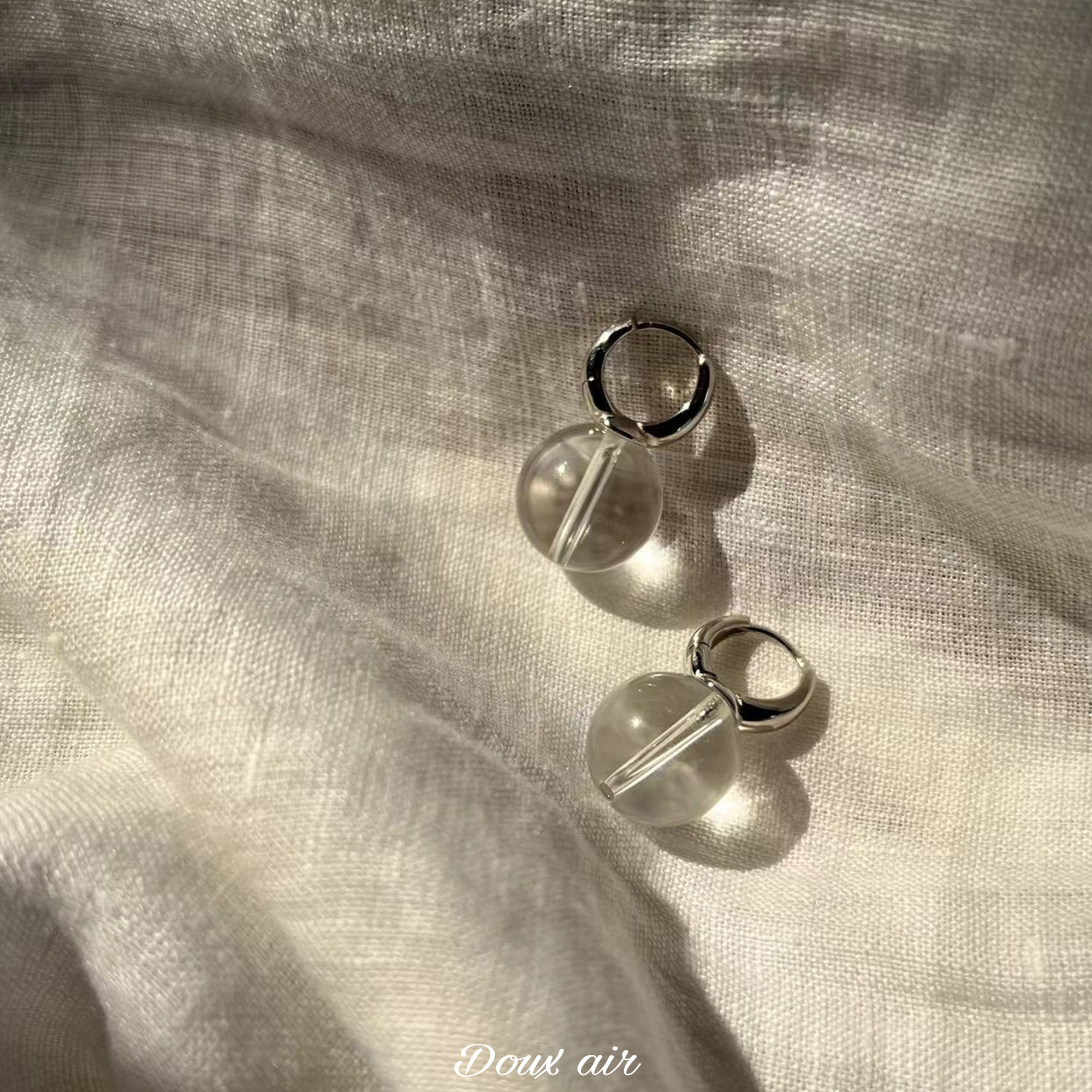 天然双a白水晶球耳环女纯银耳扣小众设计春夏透明高级感气质耳坠
