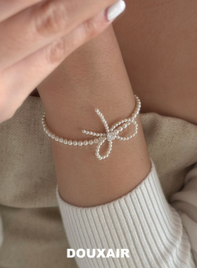 蝴蝶结纯银手链施家珍珠可调节