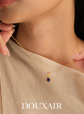 【新品】蓝宝石纯银项链镶钻石吊坠复古宫廷高级感轻奢小众锁骨链