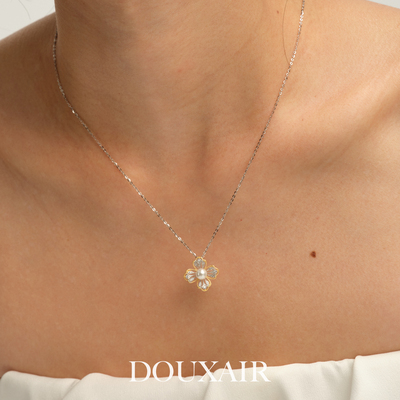 四叶草珍珠银项链女款