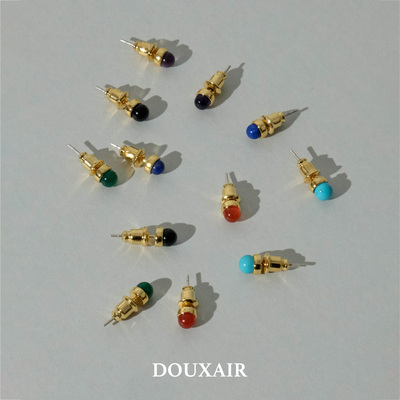 DouxAir彩色天然石耳钉s925银针小巧半宝石镶嵌耳饰品通勤百搭