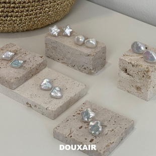 天然巴洛克异形珍珠耳钉纯银小巧星星桃心几何强光炫彩可爱耳环女