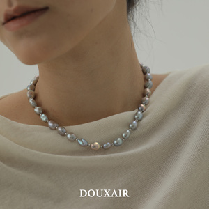 「银灰天然巴洛克珍珠」项链纯银扣串珠轻奢小众高级感复古轻奢