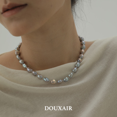 「银灰天然巴洛克珍珠」项链纯银扣串珠轻奢小众高级感复古轻奢