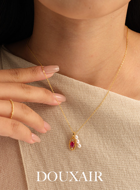 【新品】天然珍珠纯银项链镶嵌红宝石吊坠复古宫廷锁骨链2026新款