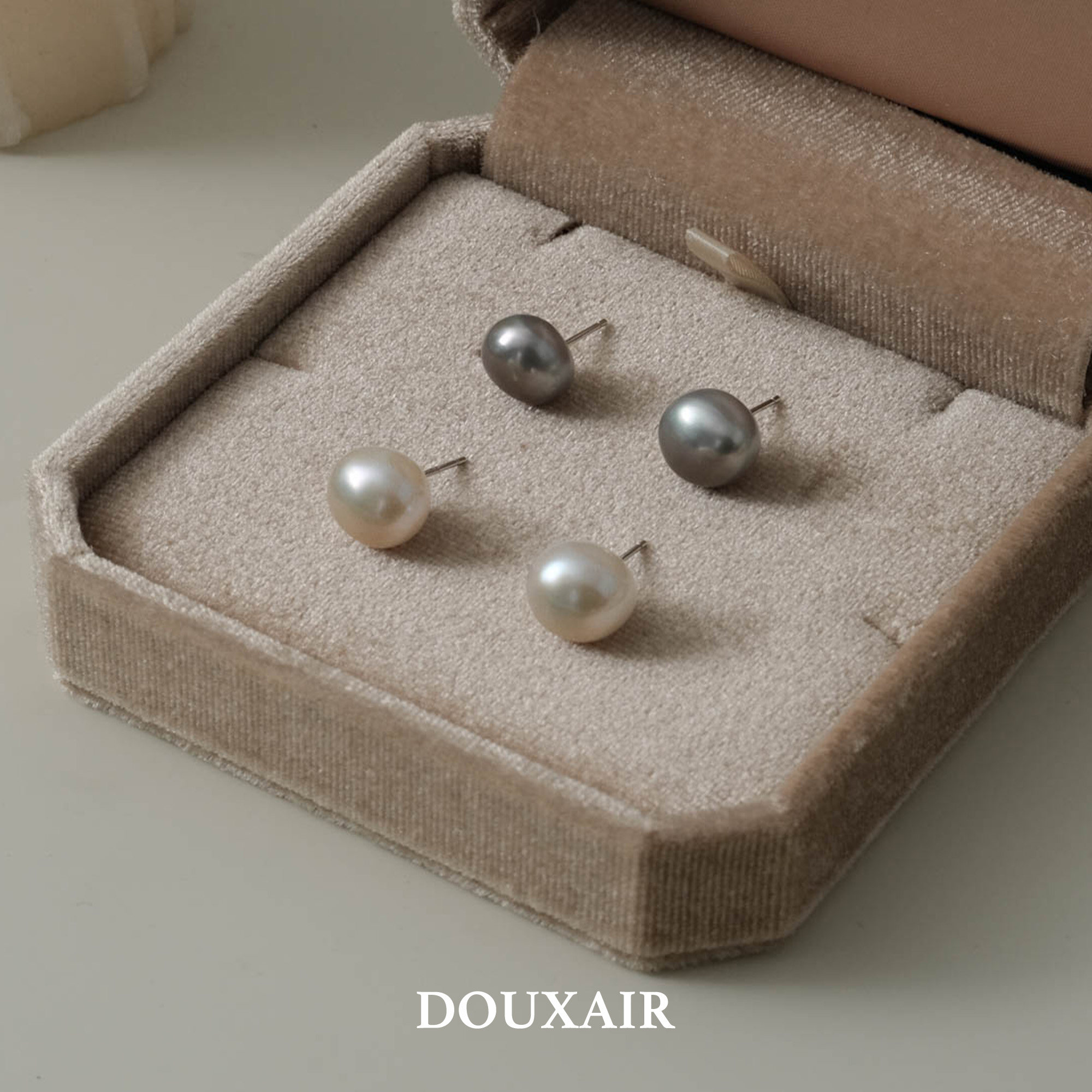 DOUXAIR天然巴洛克珍珠耳钉925银异形极光炫彩立体耳环9-10饱满