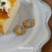 金属麻花耳扣编制链条铜镀金耳圈复古时尚 精致冷淡风耳环