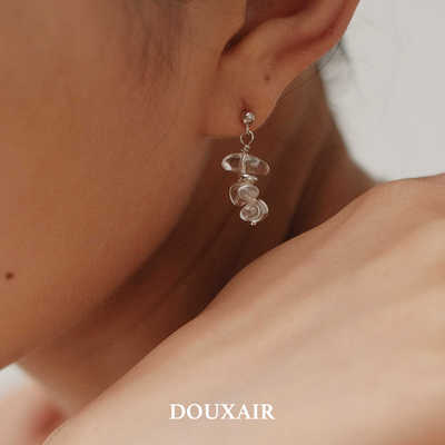 DouxAir天然异形白水晶耳钉925银仙气个性小众耳饰轻奢高级感耳环