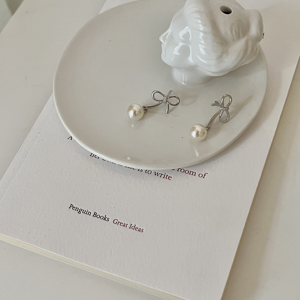 蝴蝶结纯银珍珠耳钉小众设计