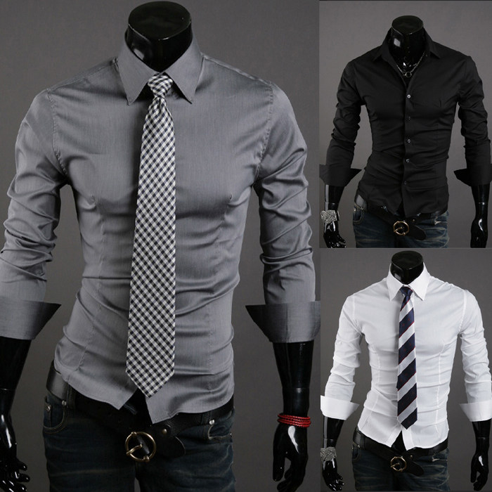 Men's dress shirts 百搭男士修身休闲衬衫 韩版素色长袖衬衫C070