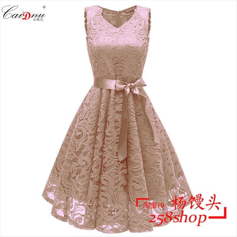 V-Neck Lace Short Sleeves Dress for women 妇女V领蕾丝连衣裙