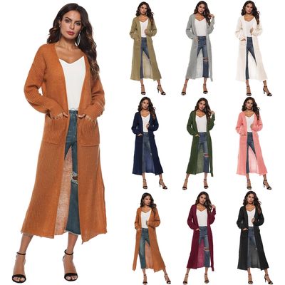 Large irregular slit pocket extra thick sweater cardigan