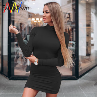 Black Turtleneck Bodycon Women 2019 Autumn Winter Club Dress