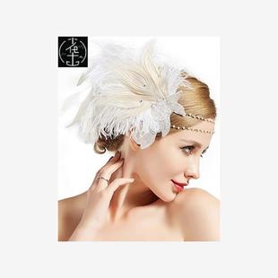 奢华欧美孔雀羽毛发带复古民族发饰1920s盖茨比派对舞会头饰