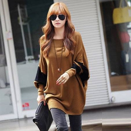 2016 women long batwing sleeve loose t shirts casual dresses - 实物图