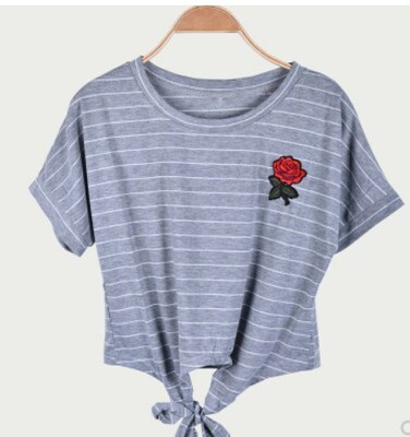 2018 summer women short tops girls rose embroidery shirt 短