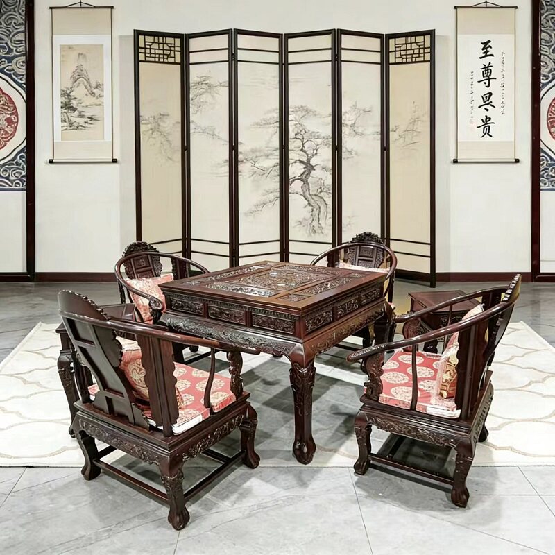红木酸枝木雀友全自动麻将机餐桌两用家用多功能新中式实木麻将桌