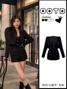 套装 小香风编织黑色西装 高级感外套收腰显瘦连体短裤 女装 秋冬新款