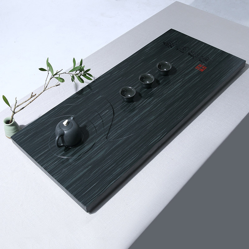 天然绿檀木纹石材茶台现代简约小型排水泡台功夫茶具托盘家用茶盘