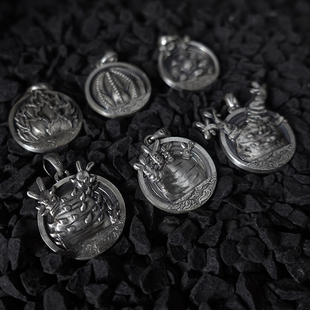 kozoo原创设计块根挂坠新款 项链标牌象牙宫龟甲龙饰品925纯银浮雕