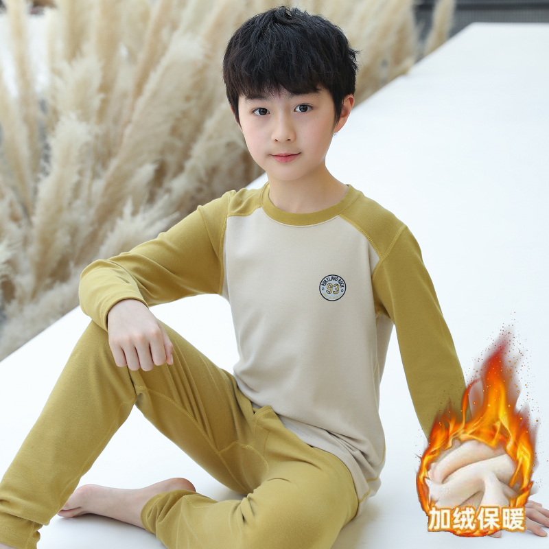 男童秋衣秋裤加绒儿童无骨内衣套装秋冬季中大童男孩加厚打底保暖