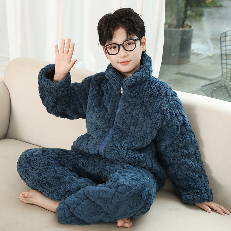 男童三层夹棉法兰绒家居服保暖