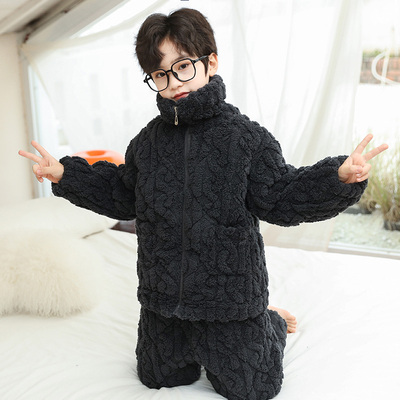 儿童睡衣冬季三层夹棉加厚家居服