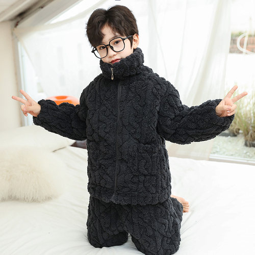 儿童睡衣冬季三层夹棉加厚家居服