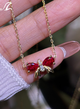 蝴蝶结设计培育红宝石吊坠女