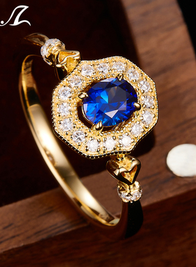 0.5克拉培育皇家蓝宝石戒指女
