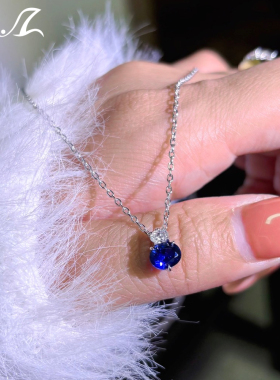 1克拉培育皇家蓝宝石项链吊坠女