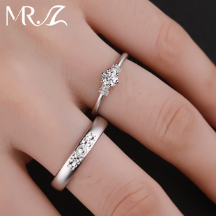 Z先生原创复古风培育钻石925银情侣银白色磨砂对戒30分主钻女戒