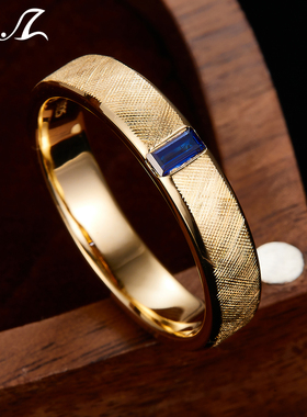培育皇家蓝宝石复古拉丝工艺男戒