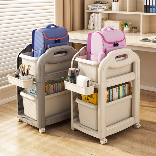 儿童书包置物架可移动书架落地书桌下收纳柜学生家用简易储物书柜