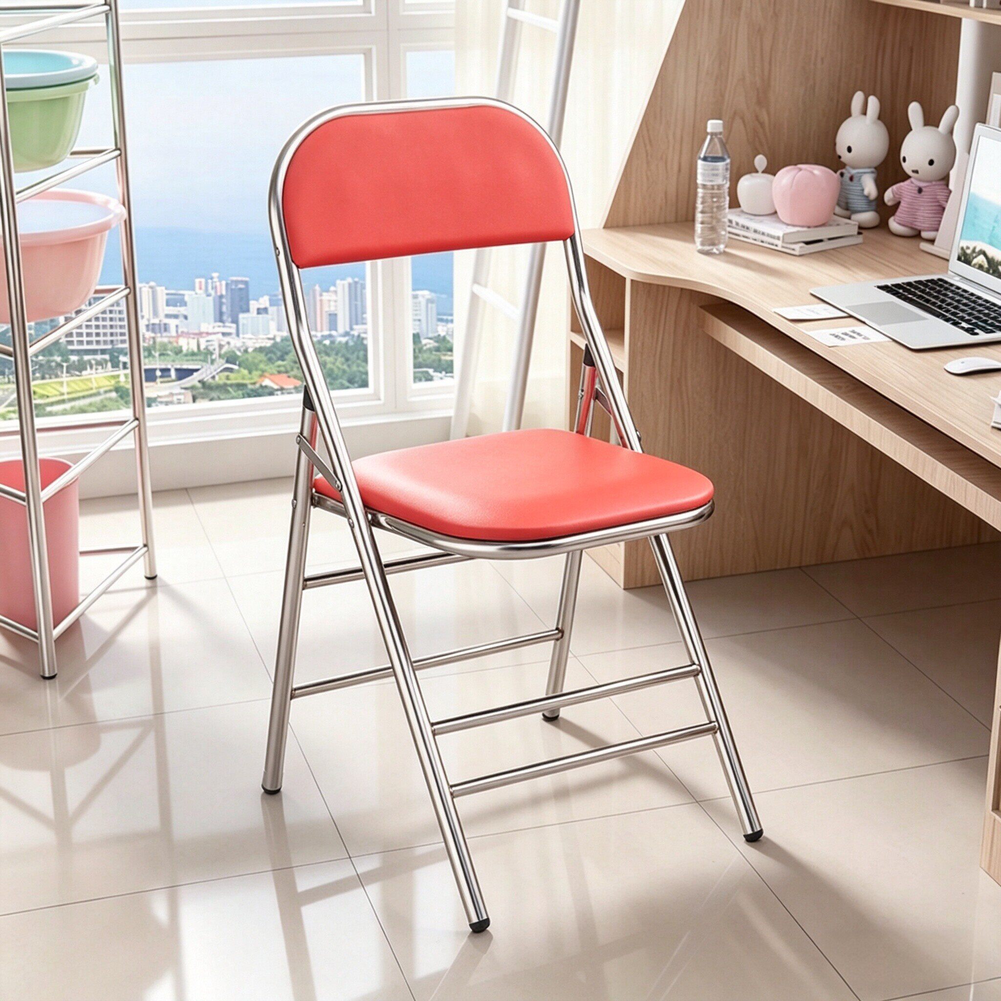 简易不锈钢折叠椅子宿舍电脑椅家用靠背椅办公培训凳子出租房餐椅