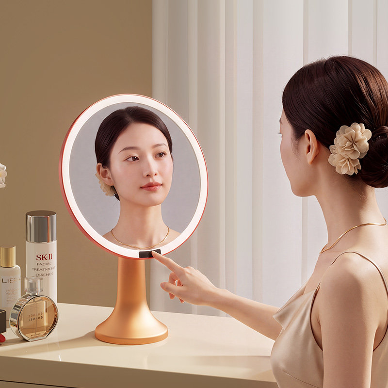 2026新款LED化妆镜女生礼物桌面梳妆台带灯补光高清镜子轻奢高档