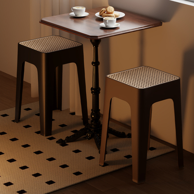 塑料凳子中古藤编家用加厚餐椅备用高板凳结实耐用客厅可叠放方凳