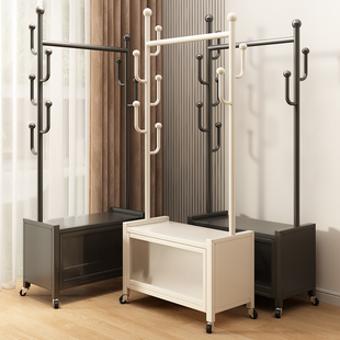 家用室内挂衣架落地奶油风金属简易衣帽架阳台卧室衣服收纳储物柜