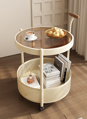 复古中古风可移动沙发边几阳台小茶桌高级床头侧边柜小茶几小推车