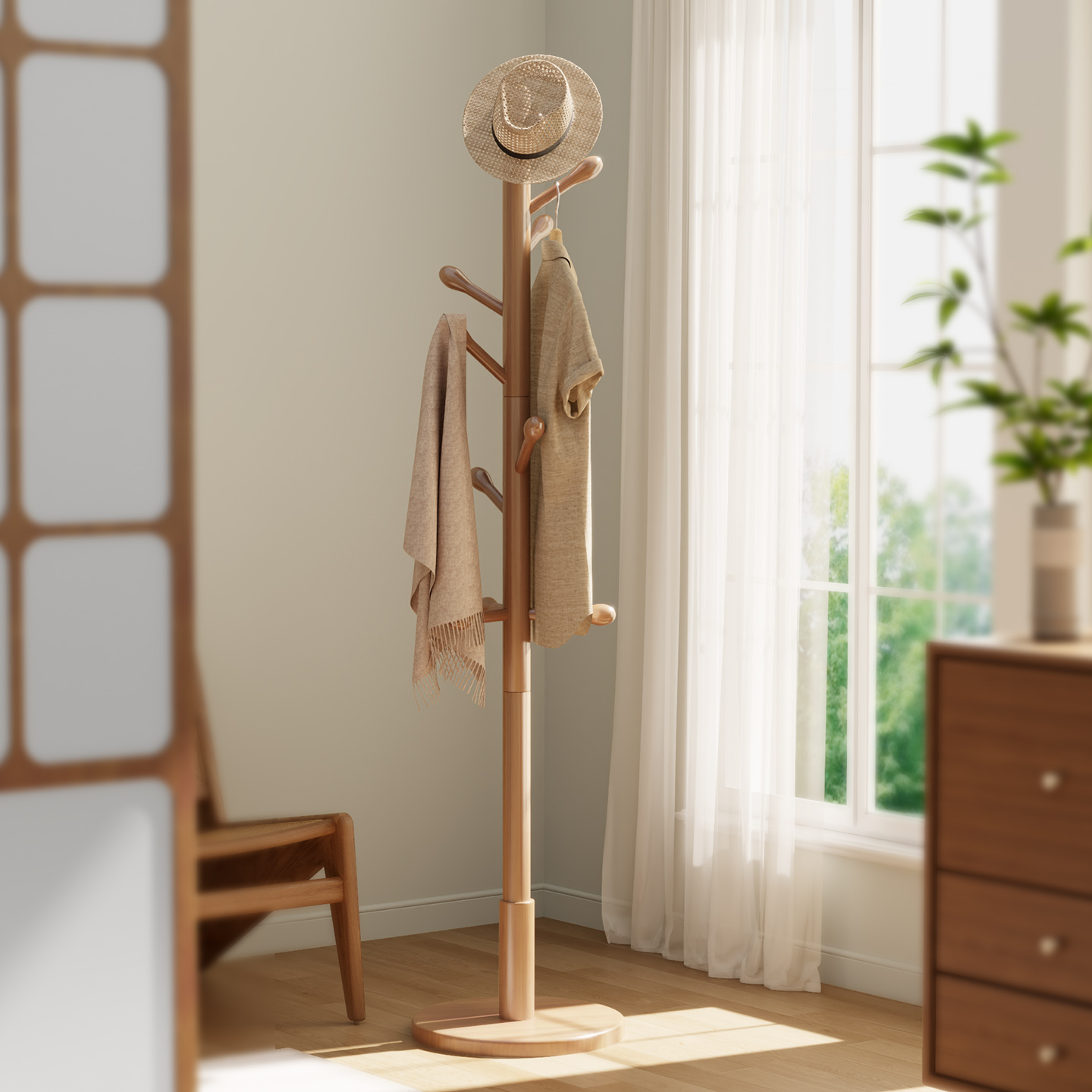 实木衣帽架落地卧室家用挂衣架简易立式客厅杆室内挂包架置物架子