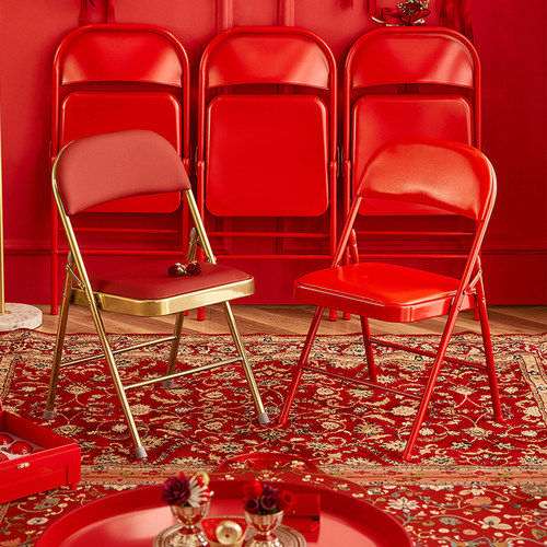 红色喜庆折叠椅凳婚宴布置订婚椅