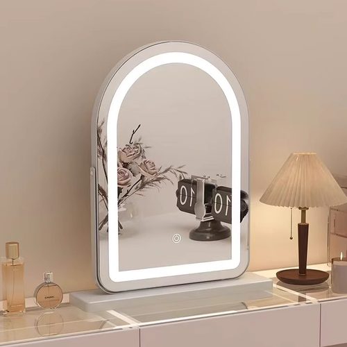 简约台式化妆镜拱形桌面梳妆镜卧室学生宿舍铁艺大镜子梳妆台镜子