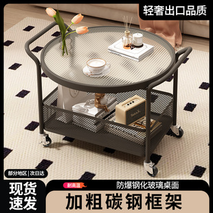 沙发边几轻奢高级感客厅可移动茶几中古风小推车床头置物架边柜子