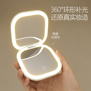 便携随身led化妆镜带灯放大折叠手持双面补光美妆小镜子小号女生