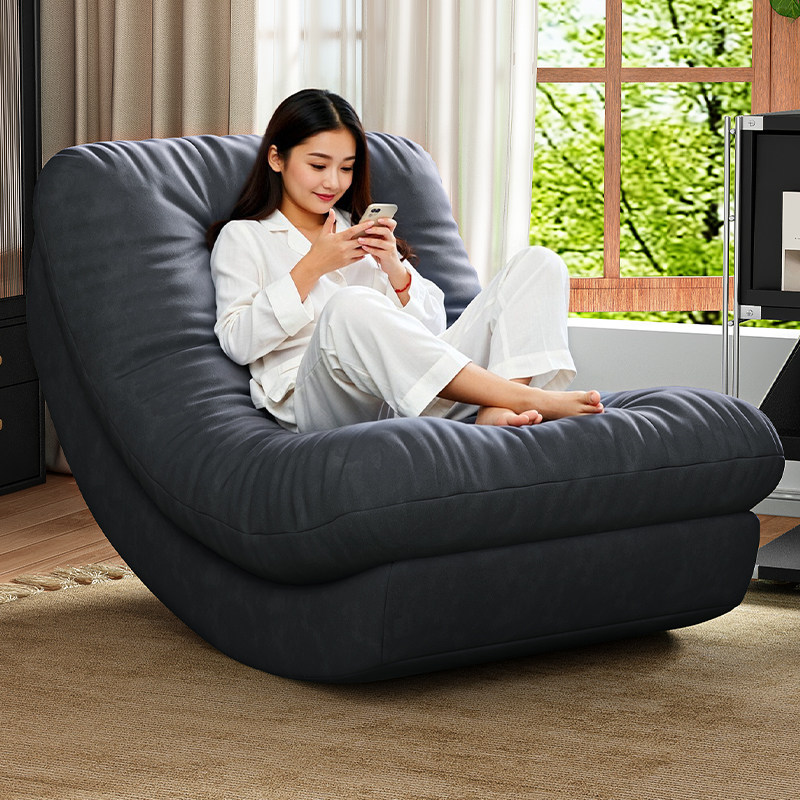 新款实木懒人沙发月亮摇摇躺椅阳台单人客厅家用成人可睡觉休闲椅