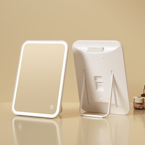 化妆镜台式桌面led带灯补光学生宿舍家用手持智能梳妆台美妆镜子