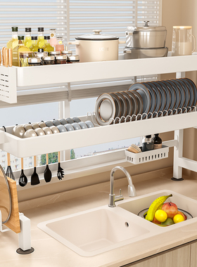 厨房水槽置物架奶油风台面碗盘收纳架多功能水池上放碗碟架沥水架